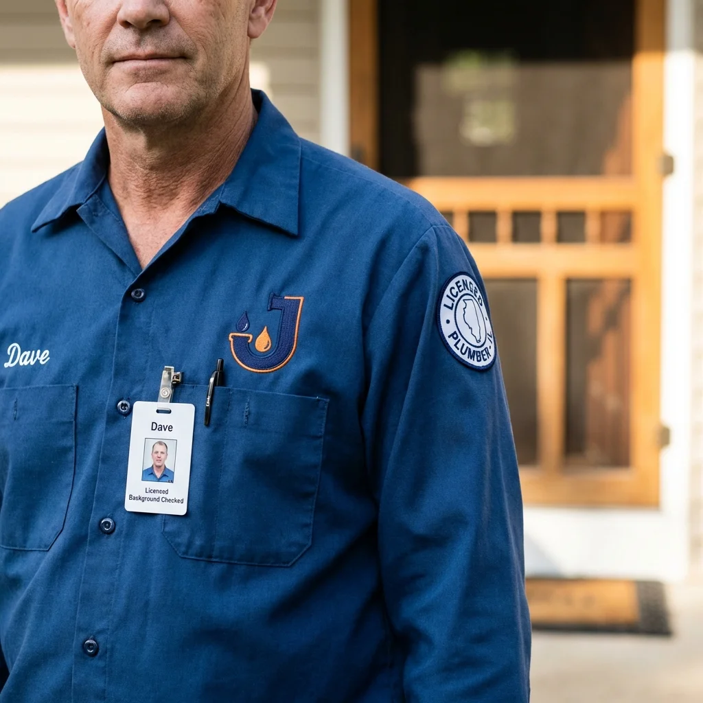 Licensed plumber showing ID badge in Sharon, MA