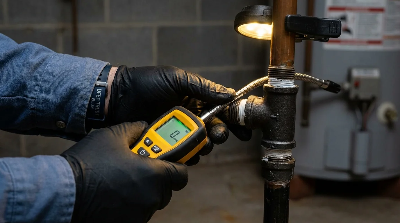 Gas leak detection with electronic sniffer by Johns Plumbing LLC in Sharon